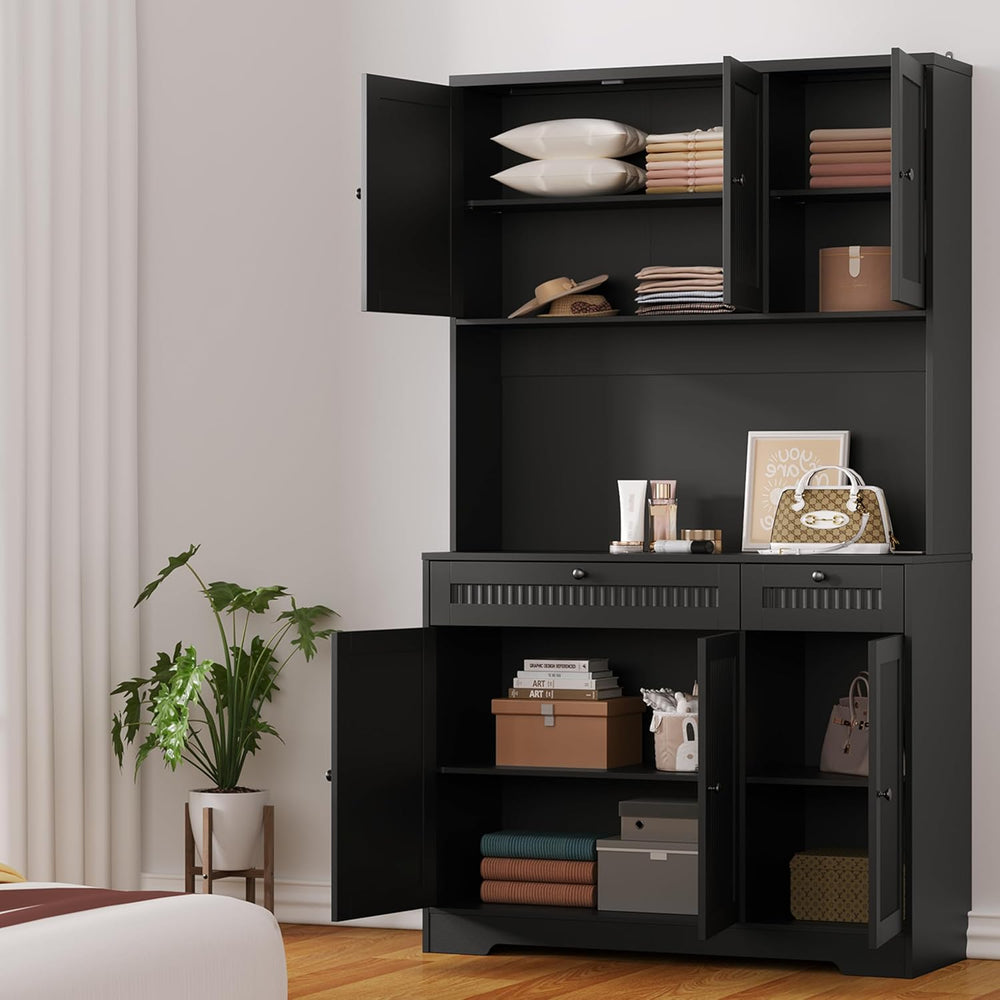 Pantry Storage Cabinet with Charging Station, Kitchen Storage with Adjustable...