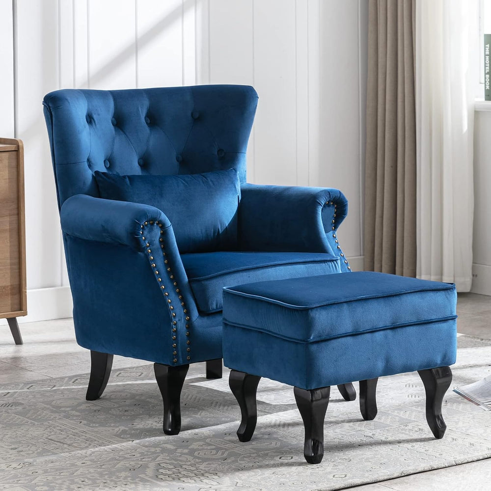 Mid Century Modern Accent Chair Upholstered Armchair Comfy Velvet Tufted Wing...