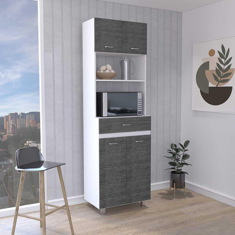 Caribe Microwave Cabinet, Double Door, One Drawer and One Shelf - White/Smoke...