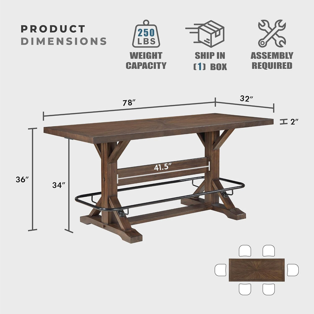 Lexicon 78 Inch Rectangular Counter Height Dining Table for 6, Rustic Farmhou...