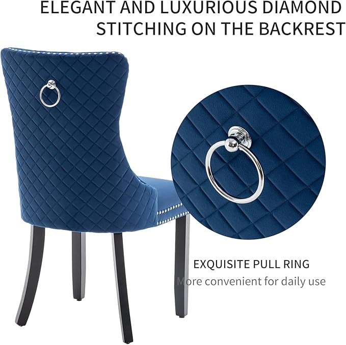 Velvet Dining Chairs Set of 4, Upholstered Dining Room Chairs with Nailhead T...