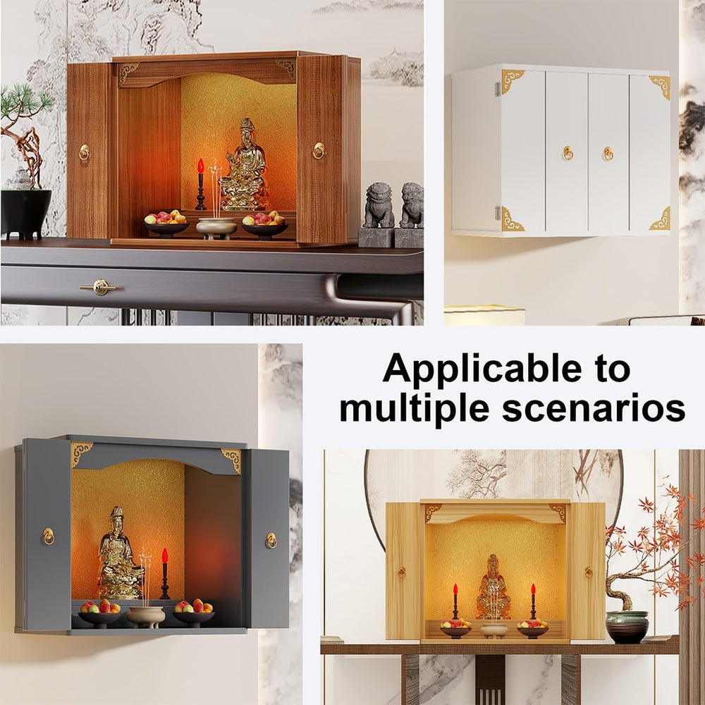 Personal Shrine Stand, Puja Meditation Prayer Table with Storage Tier, Wooden...
