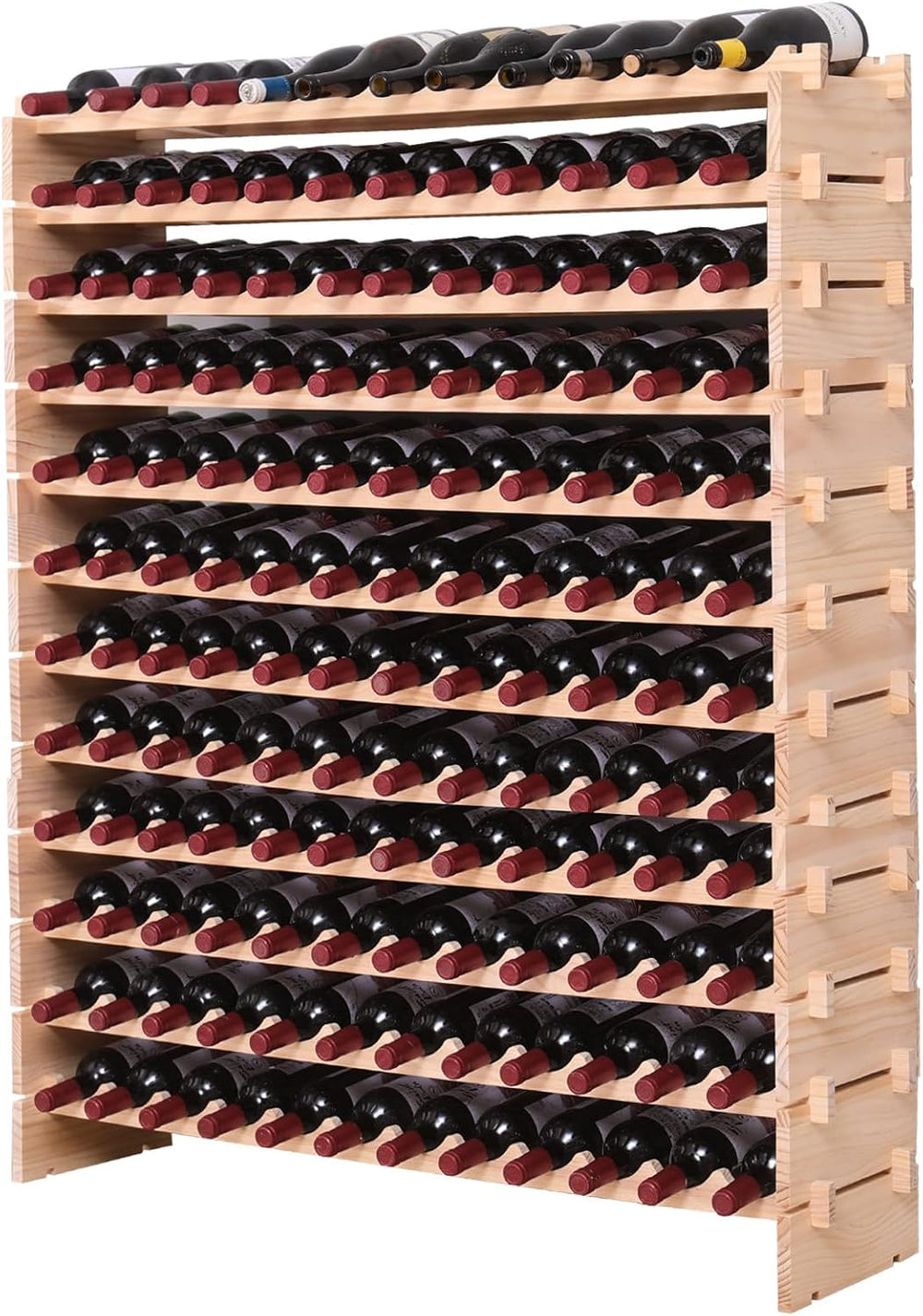 Wood Stackable Storage Modular Wine Rack Cabinet 144 Bottle freestanding Floo...