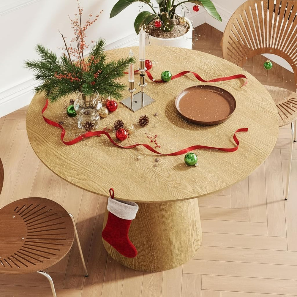 Farmhouse Round Dining Table for 4-5, 43" Round Wooden Kitchen Table wit...