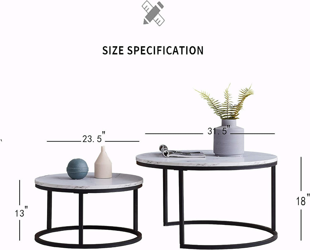 Modern Nesting Coffee Table Set of 2 for Living Room, Office, Balcony, Mid Ce...