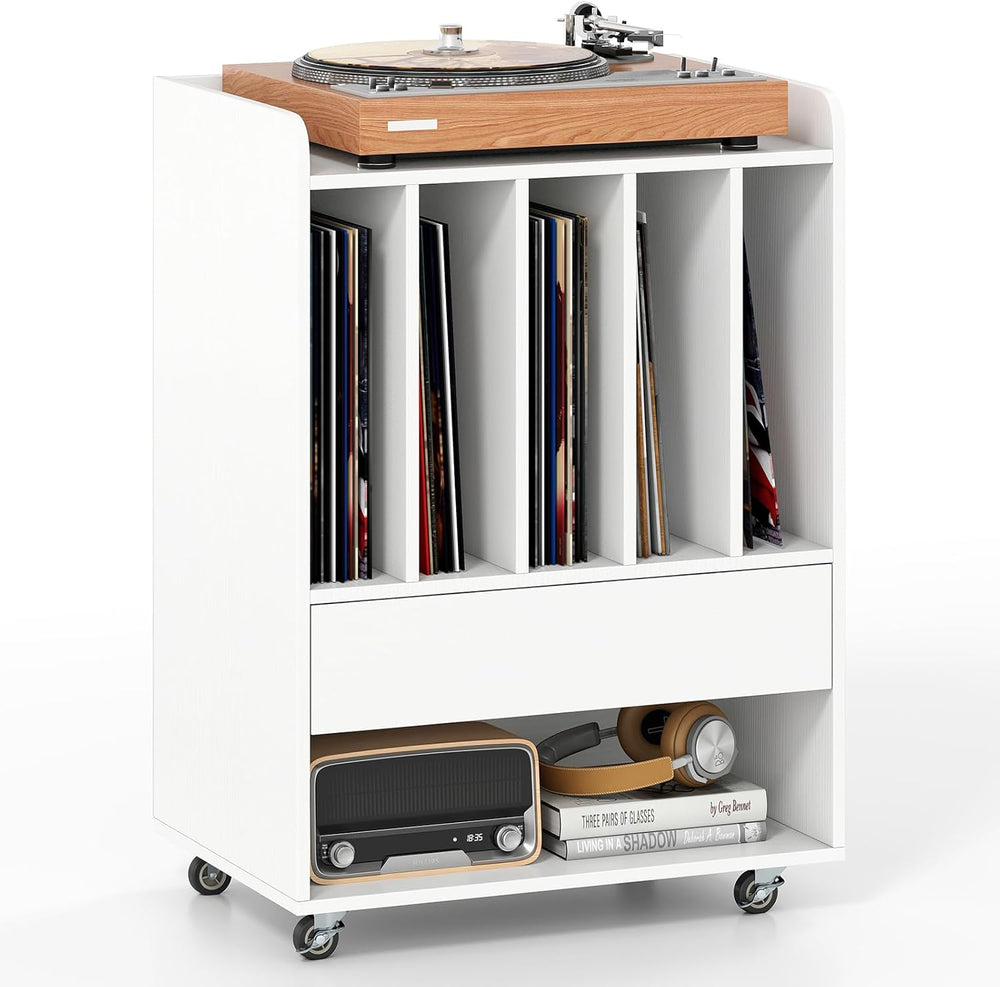 Giantex Record Player Stand, Rolling Turntable Stand with Drawer & Lockab...