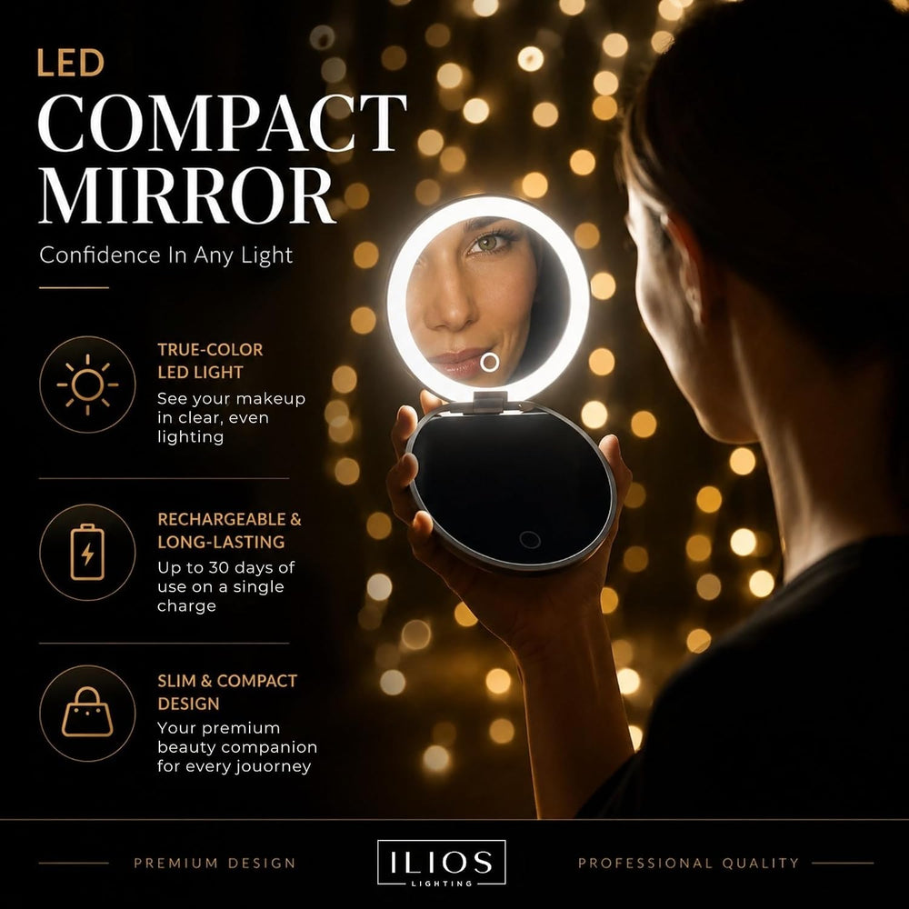 Ilios Lighting LED Compact Mirror with Light — 1x & 10x Magnification, 30...
