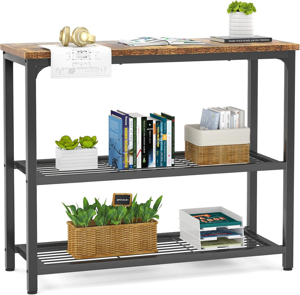 Ecoprsio Small Console Table, Sofa Table with Double Mesh Shelves, Industrial...