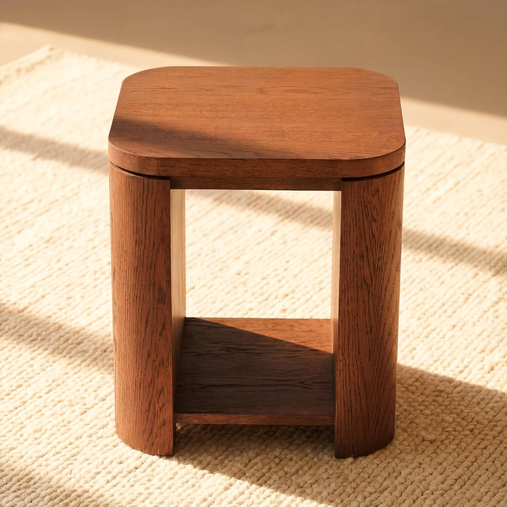 Ovelo End Table Solid Wood Oak Side Table with Storage Shelf, Modern Small Ac...