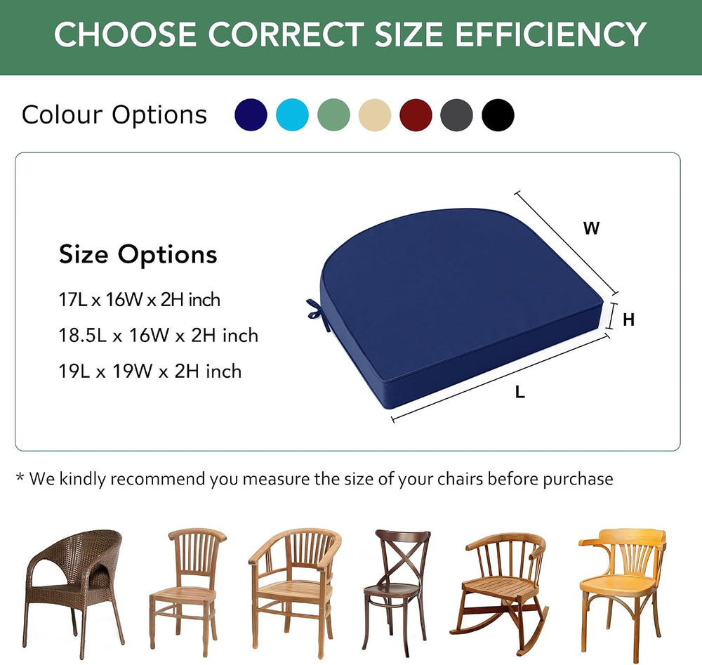 Summsun Outdoor Chair Cushions D-Shape, 17 x 16 Inch, Navy, Set of 4