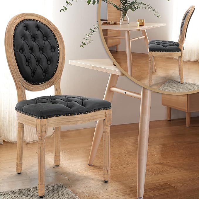 PU Leather Upholstered Dining Chairs Set of 6 French Country Round Back Kitch...