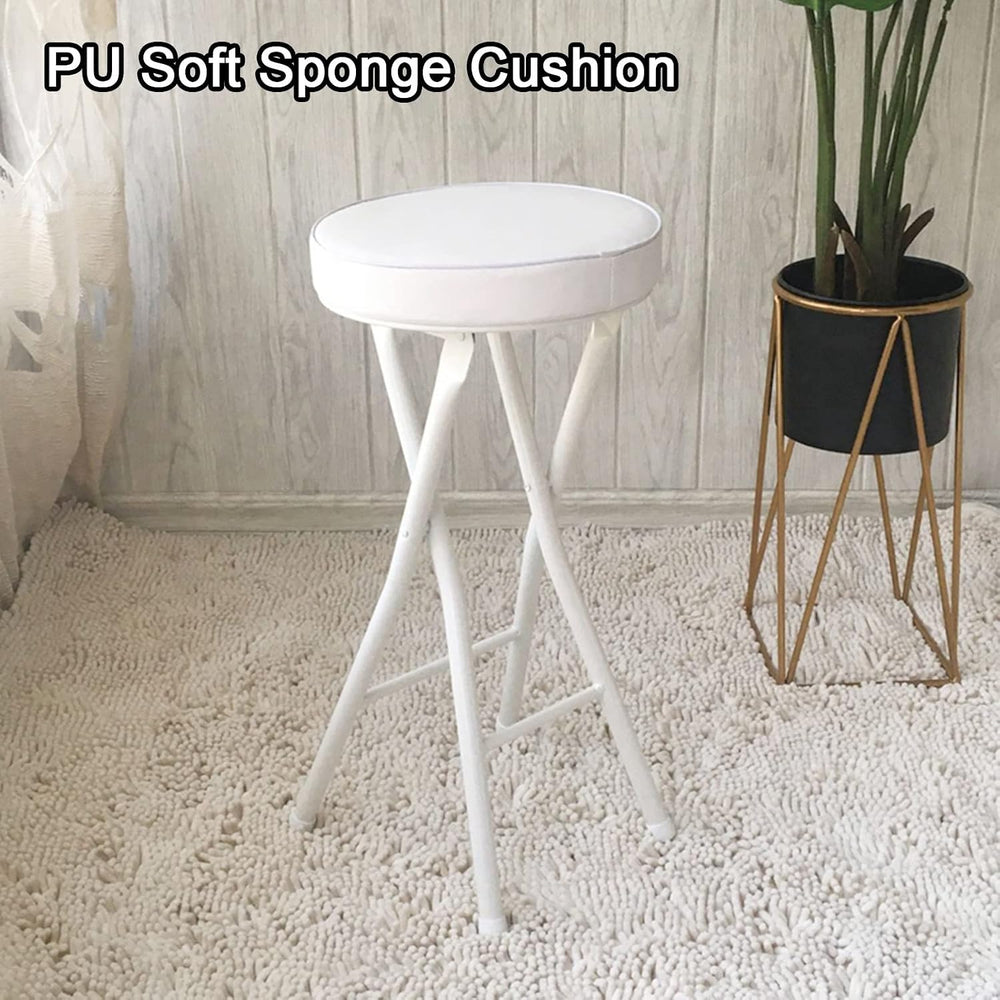 Home Folding Stool, Heavy Duty Folding bar Stool Collapsible Padded Round Sto...