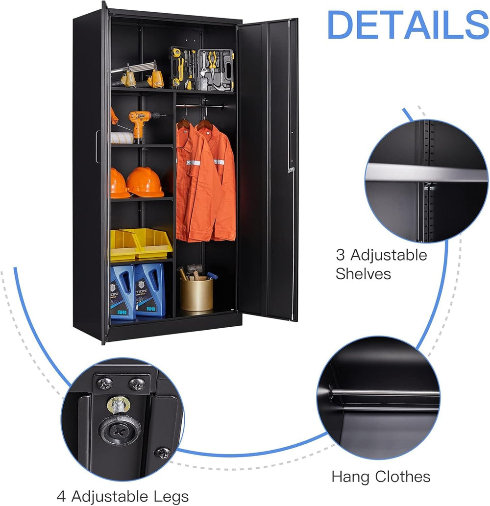 Yizosh Metal Armoire Wardrobe Closet Cabinet for Hanging Clothes with Lock Do...