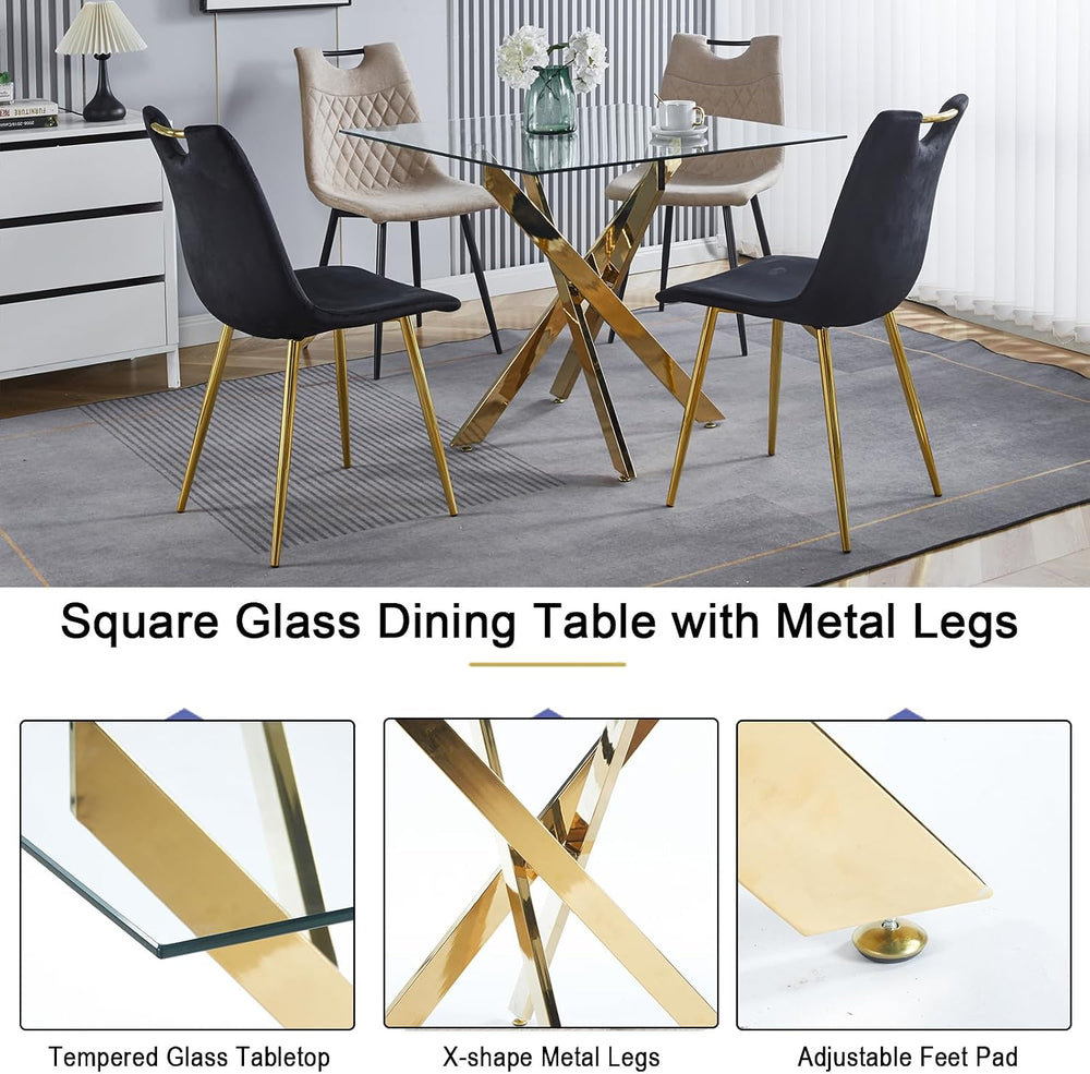Henf 36'' Tempered Glass Dining Table for 2-4 People, Square Kitchen ...