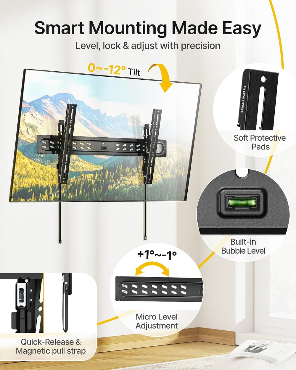 monTEK Ultra Slim Tilting TV Wall Mount for 43–95 inch TVs Holds 150 lbs | 1....