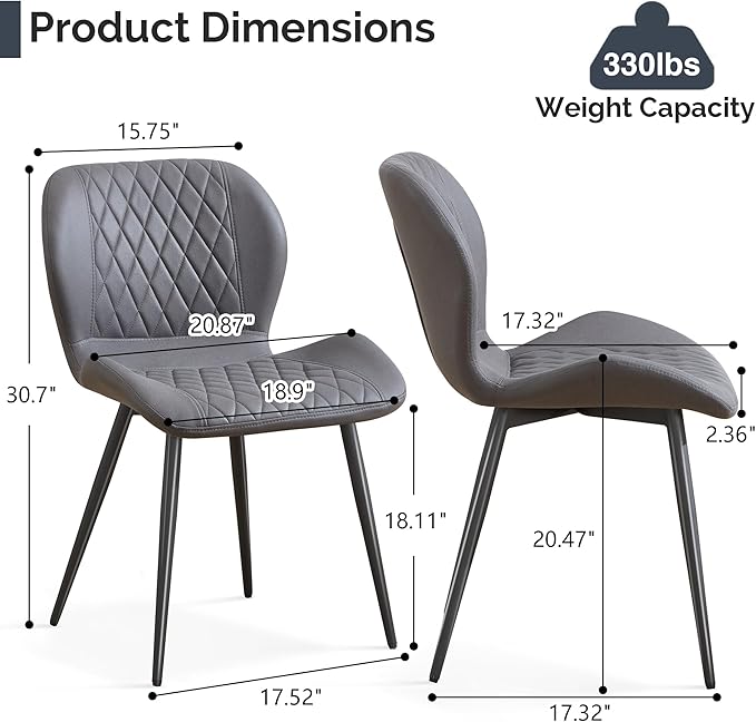 Dining Chairs Set of 2, Comfy Modern Dining Chairs with Thick Cushions, Uphol...