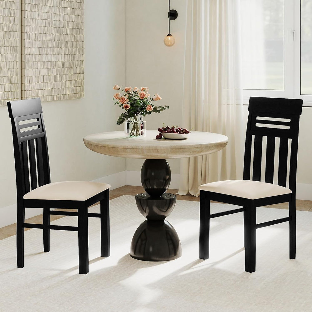 Giantex Wooden Dining Chairs Set of 2, High Back Black Dining Room Chairs wit...