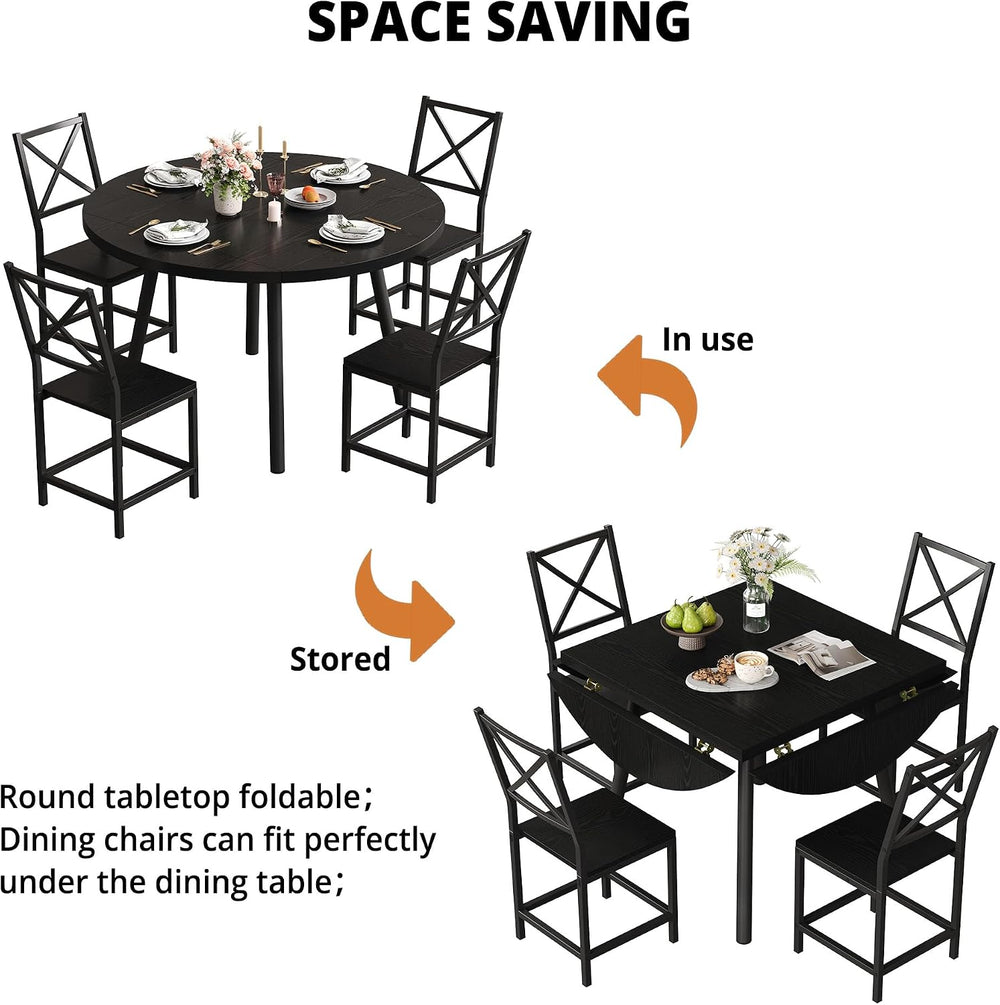 IRONCK Dining Table Set for 4, Round Kitchen Table and 4 Stool Chair for Dini...