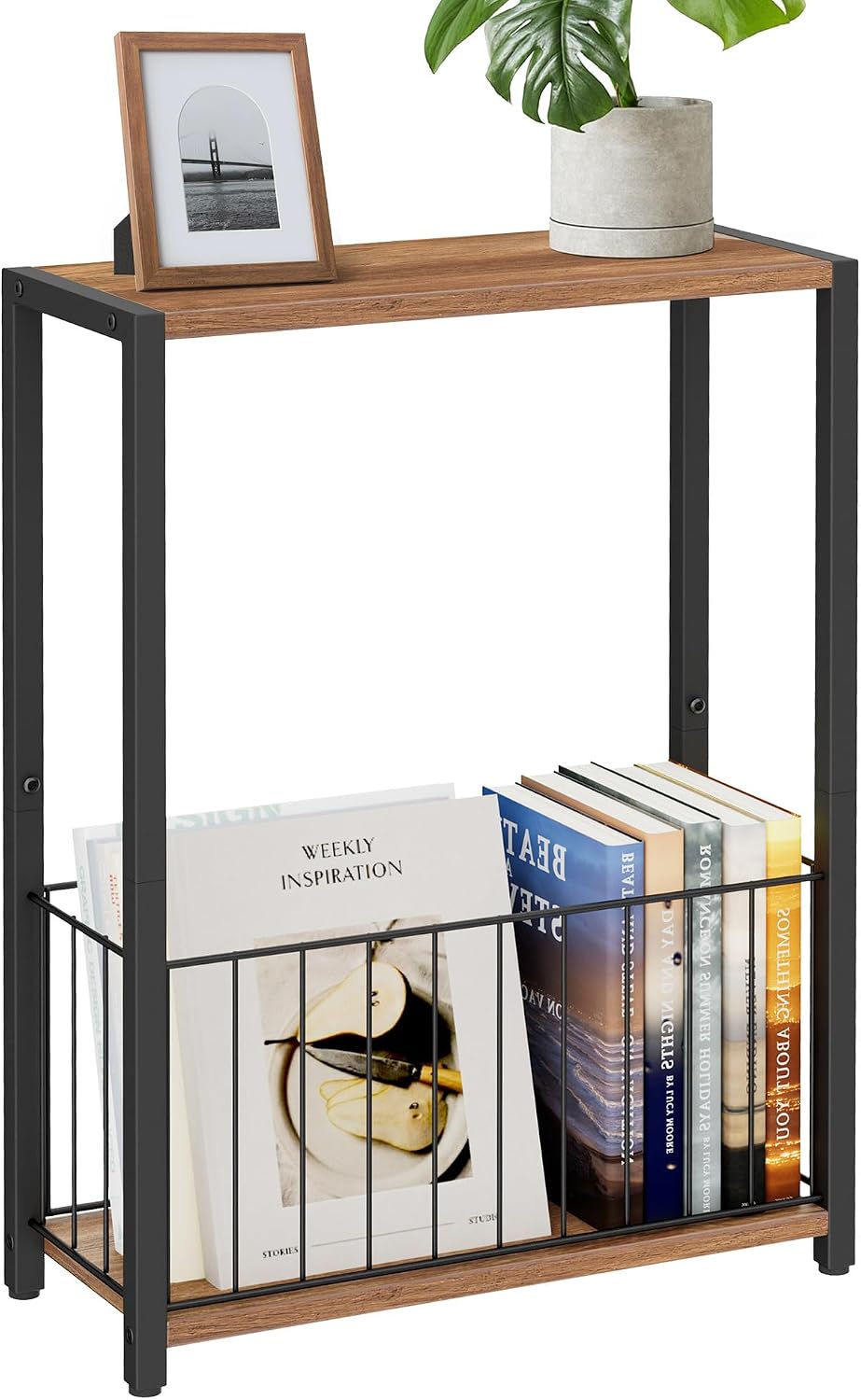 Homleke Narrow Side Table with Magazine Holder, Skinny End Table Perfect for ...