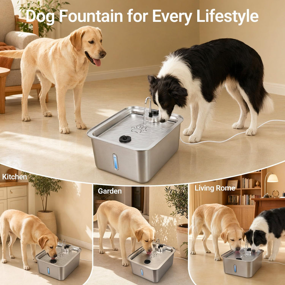 Dog Water Fountain, 4.5Gal/17L Quiet LED Blue Light Stainless Steel Pet Water...