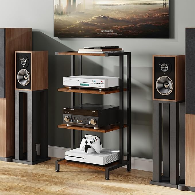 X-cosrack 16.5" Small 4-Tier AV Media Stand,Narrow Version Wooden Corner...