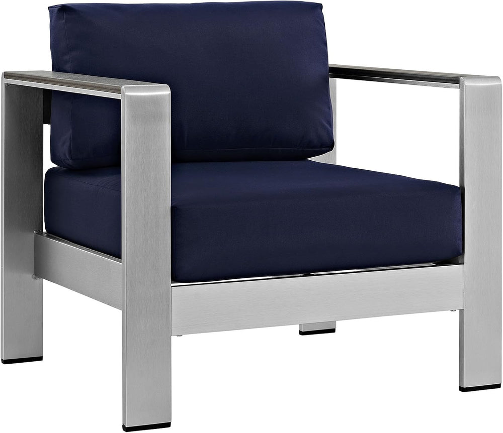 Modway Shore Aluminum Outdoor Patio Armchair in Silver Navy