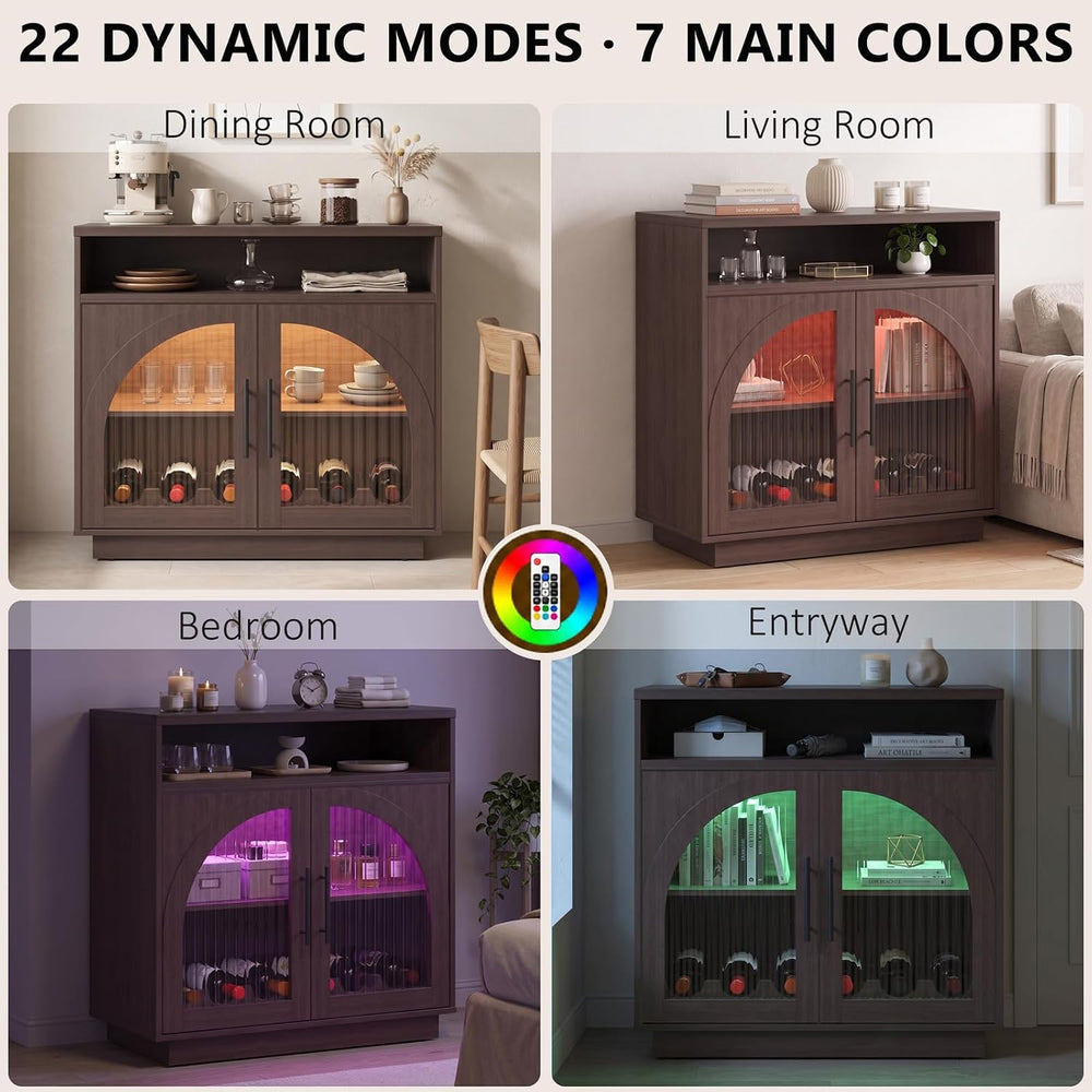 Coffee Bar Cabinet with Storage and LED Lights, Entryway Accent Cabinet