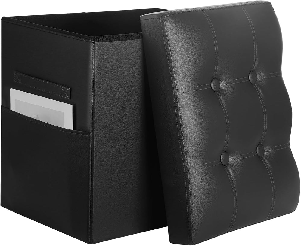Storage Ottoman, Upgraded 17" High Folding Foot Stools Ottoman Dorm, Bla...