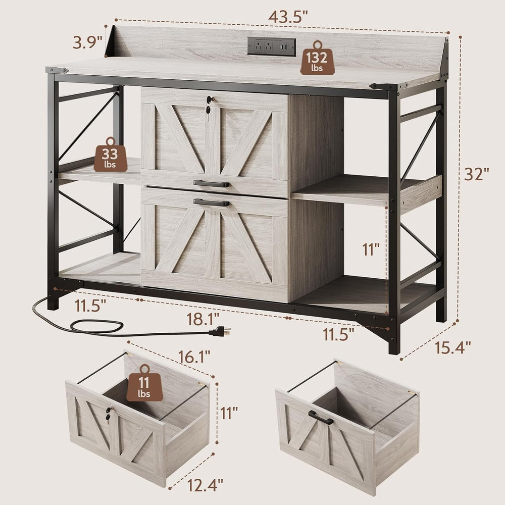 44" File Cabinet, Lateral Filing Cabinet for Home Office with 2 Drawers,...