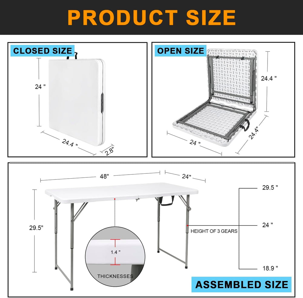 2-PCS 48" W x 24" D x 29.5" H - 4FT White Folding Table Heavy ...