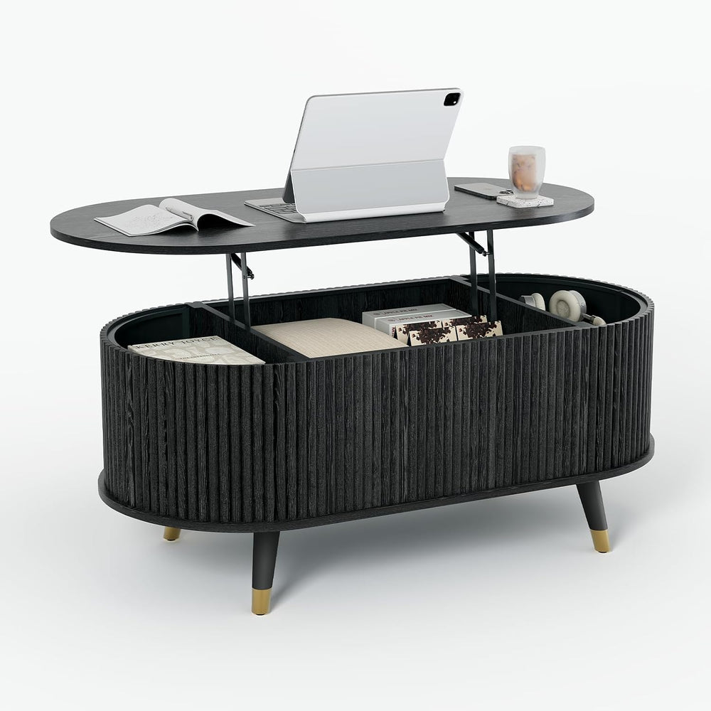 JOINICE Oval Lift Top Coffee Table with Storage for Living Room,43",Black