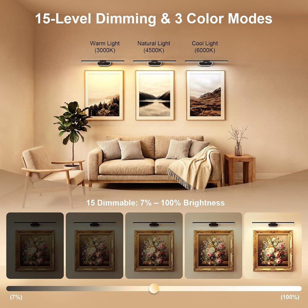 24" Wireless Picture Lights for Wall, Rechargeable Art Light with Timer