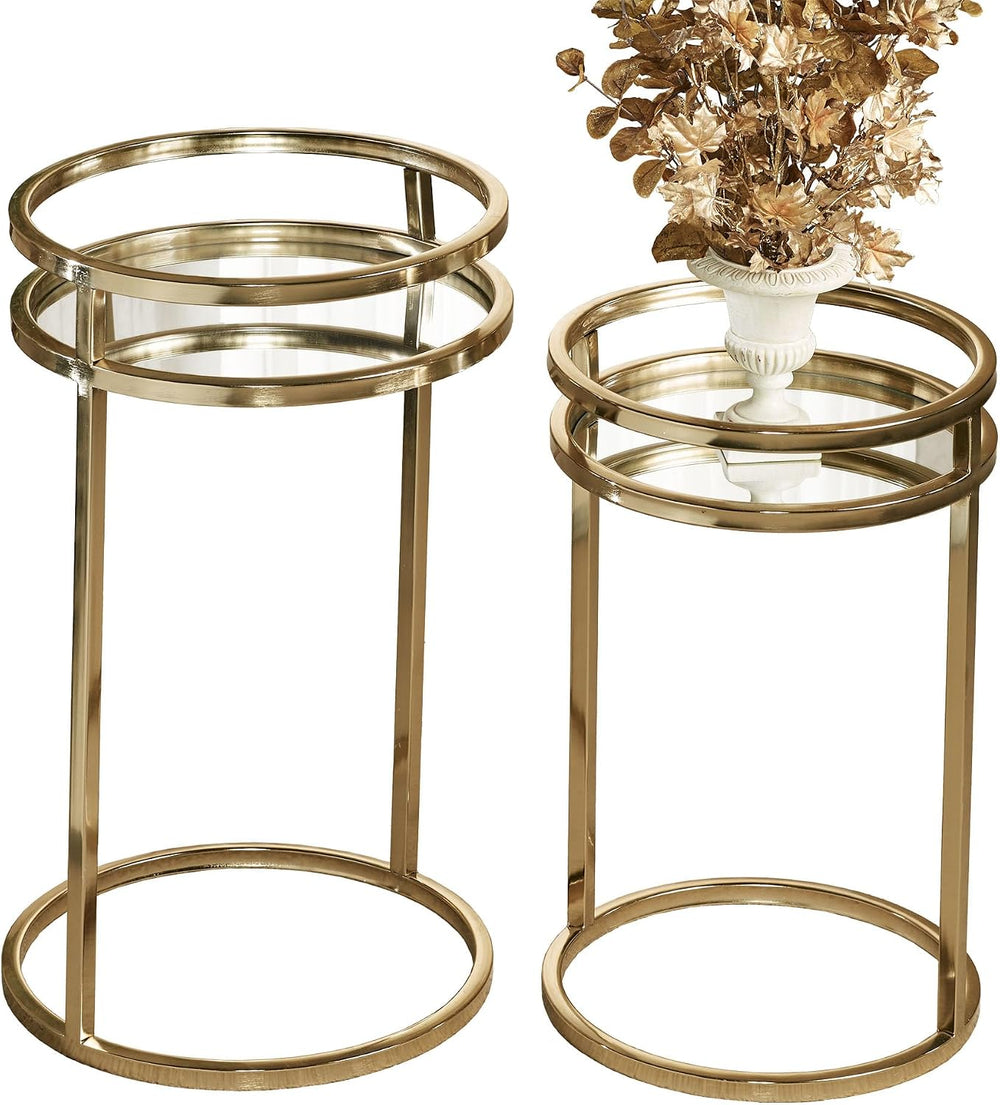 Landon Mirrored Nesting Tables Gold Set of Two