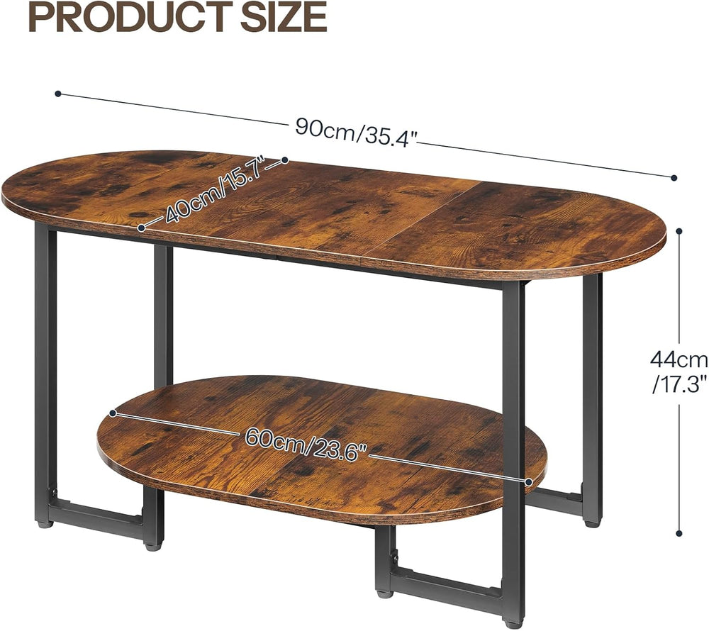 HOOBRO Coffee Table for Living Room, Oval Small Coffee Table with 2-Tier Open...