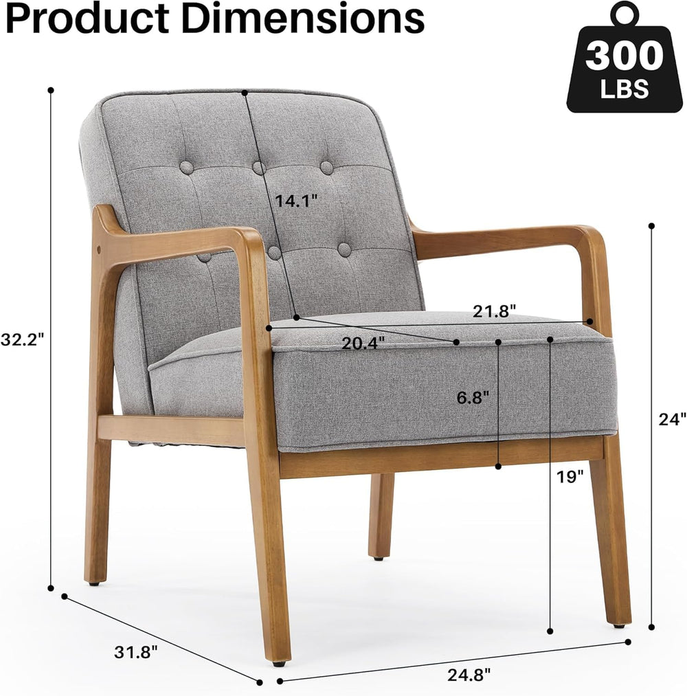 SOFTHION Linen Accent Chair Set of 2, Mid Century Modern Chair for Living Roo...