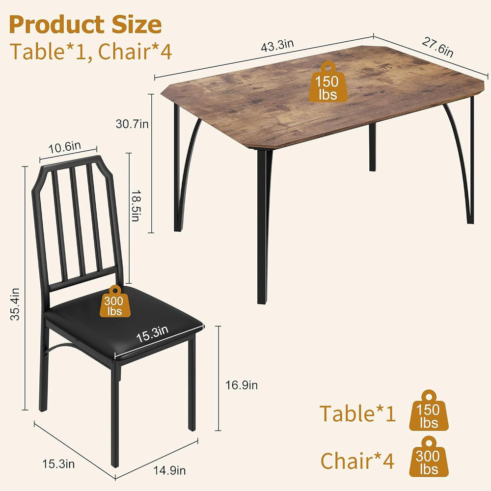 GAOMON 5-Piece Dining Table Set for 4, Modern Kitchen Table with Chamfered De...