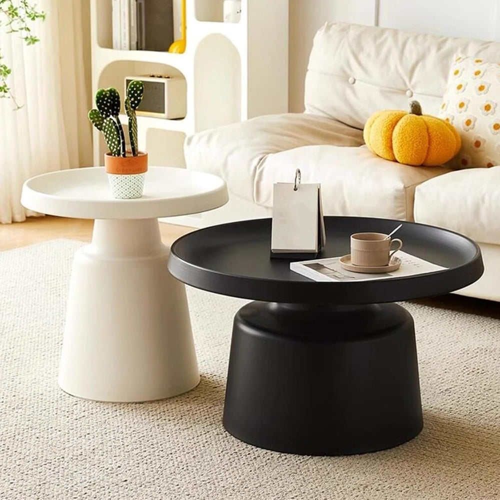 Carbon Steel Round Side Table with Raised Edge, Scratch-Resistant Small end T...