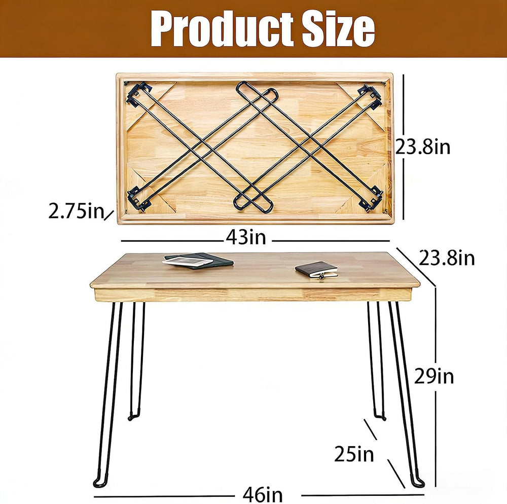 Solid Oak Folding Desk 43 Inch No Assembly Portable Table