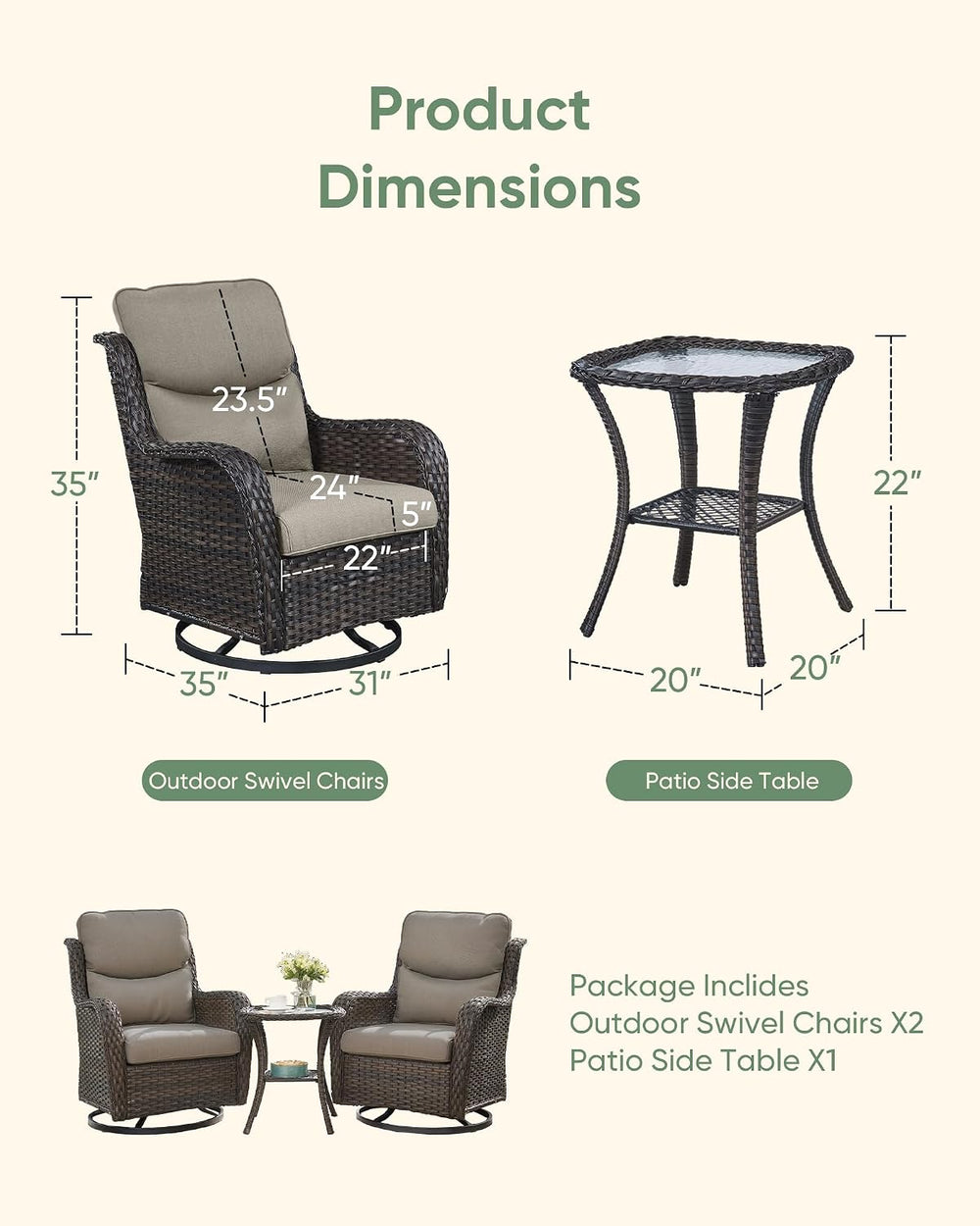 HUMMUH Wicker Patio Furniture High Back Swivel Rocker Patio Chairs Outdoor Bi...