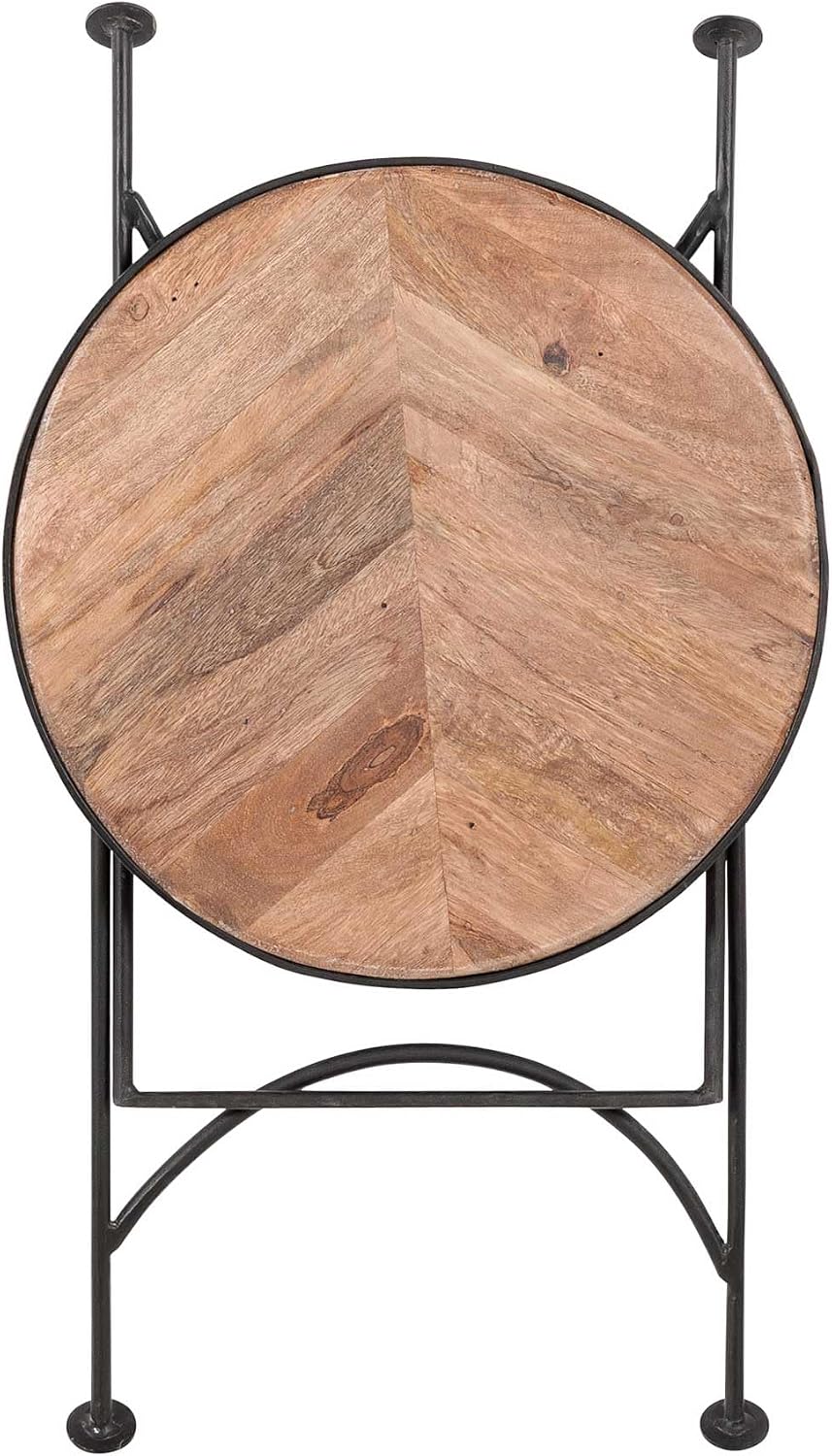 East at Main Nadine Round Folding Side Table, Sand Mango Wood & Black Iro...