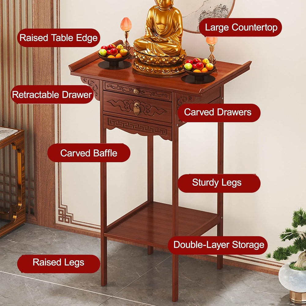 Meditation Table, Altar Cabinet with Pull-Out Storage Board, Personal Shrine ...