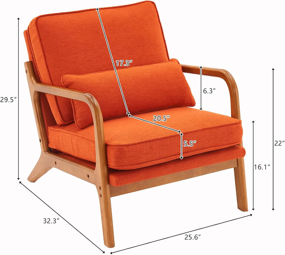 Bonnlo Linen Burnt Orange Mid Century Modern Accent Chair, Soild Wood Padding...