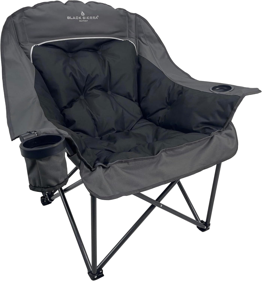 Black Sierra Plush XL Padded Camping Chair for Adults, Oversized Heavy Duty F...