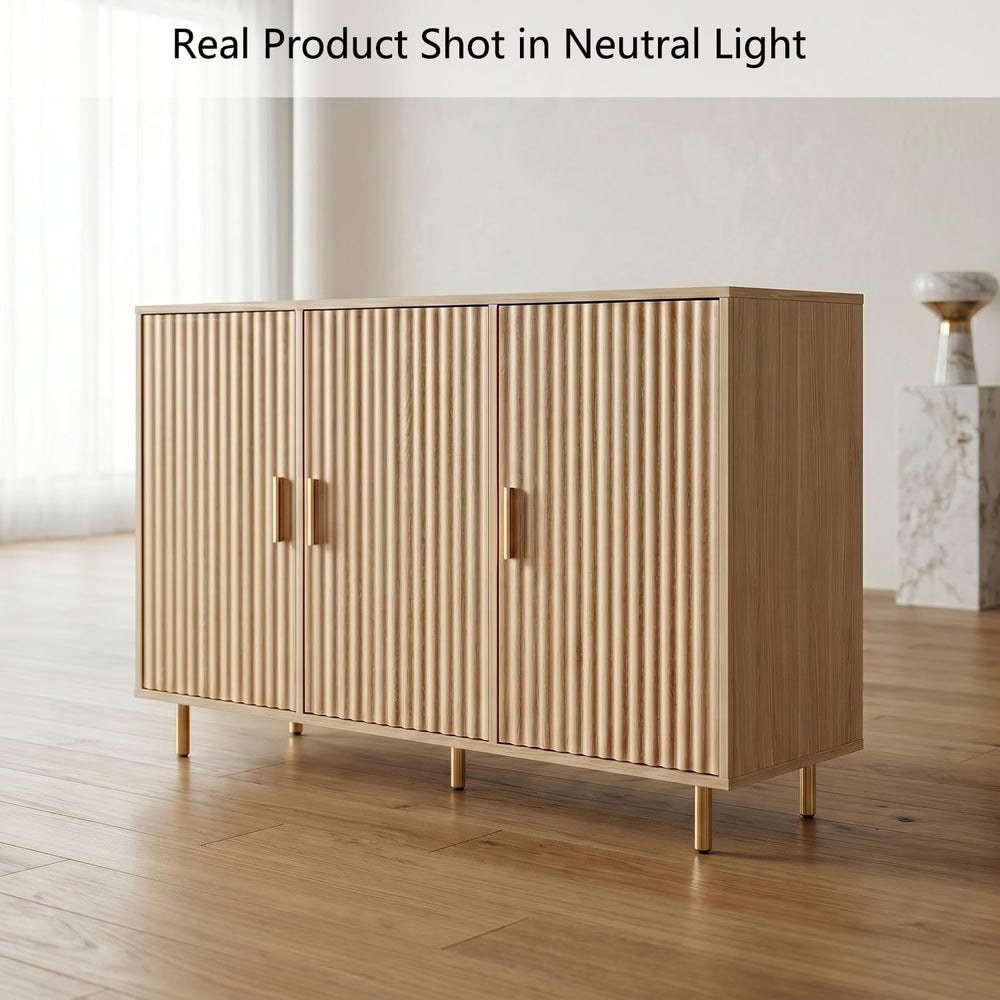 DIYART Oak Sideboard Buffet Cabinet, Accent Coffee Bar Cabinet with 3 Doors, ...