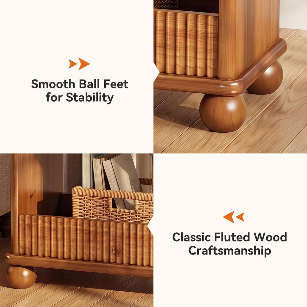 3-Tier Solid Wood End Table with Storage Shelf for Living Room | Farmhouse Ru...