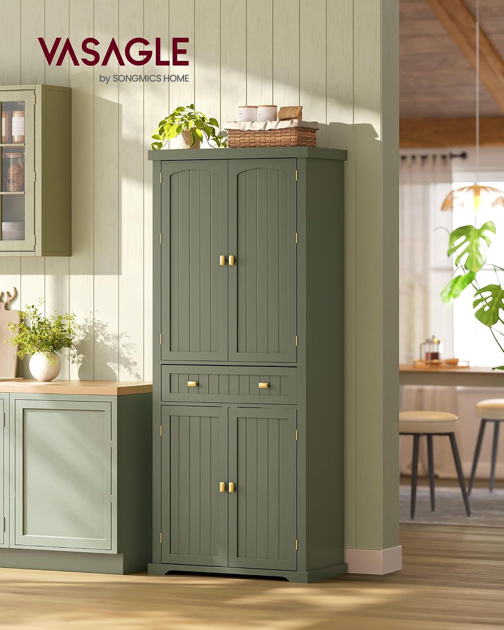 VASAGLE Pantry Cabinet, 15.7 x 30 x 71.7 Inches, Freestanding Tall Cupboard S...