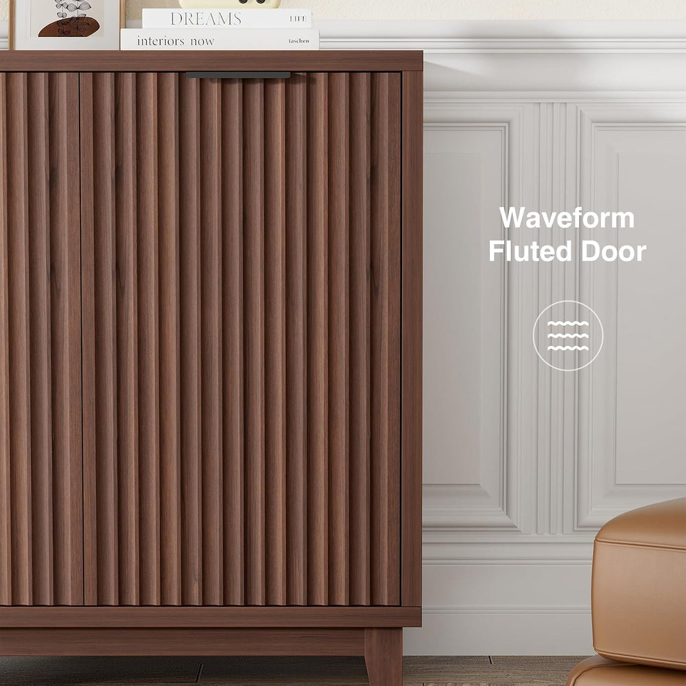 Fluted Cabinet with Storage, Mid Century Modern 2 Doors Sideboard Buffet
