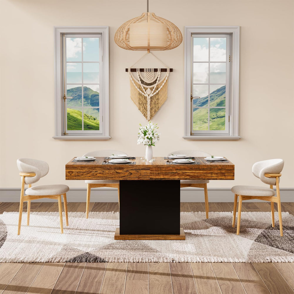 55" Dining Table for 4 to 6 People, Farmhouse Wood Dinner Table with Dra...