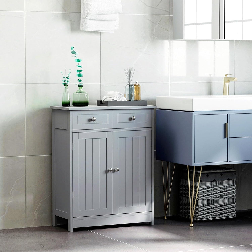 Floor Cabinet with 2 Doors, 2 Drawers and Adjustable Shelf, Freestanding Stor...
