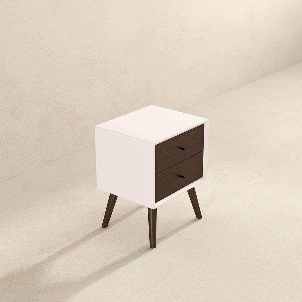 Mid Century Modern Style 2-Drawer White Night Stand Solid Wood 23.6" H,f...